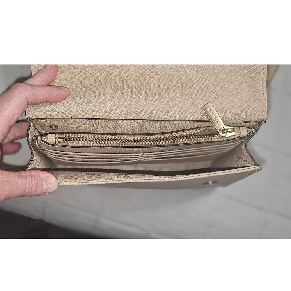 Michael Kors Beige Saffiano Leather Crossbody Wallet Bag with Removable Pouch - Picture 6 of 12